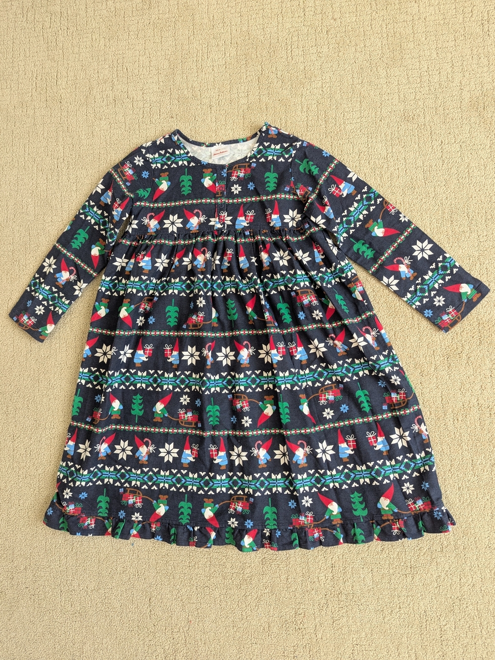 Hanna Andersson Girls Gnome Nightgown Flannel Pajamas Dress 12 150cm Holiday